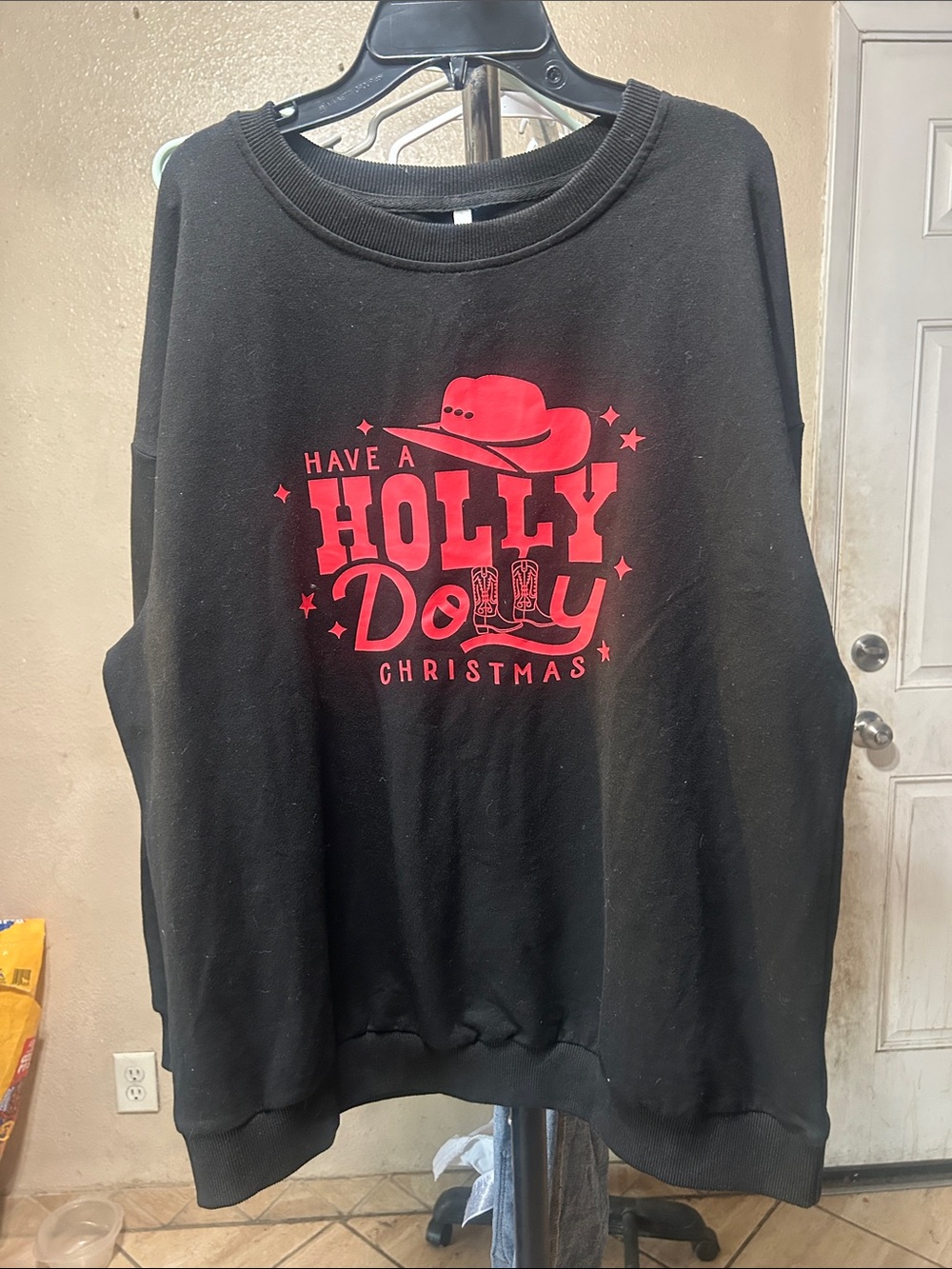 Amazon “Have a Holly Dolly Christmas”Black Sweatshirt with Red Graphic - XL